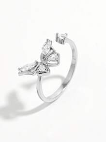 Vaerine 1pc Elegant Fashionable Simple Shiny Refined 925 Silver Cubic Zirconia Butterfly Adjustable Ring, Women Gift For Dating, Wedding, Proposal, To Showcase Charm