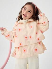 Balabala 女童软壳夹克套装 2025 连帽风衣两件套