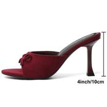Kitten Heels For Women Round Toe Heels With Bow Vintage Mules Sexy Slip On Stiletto Backless Sandals For Party Daily
