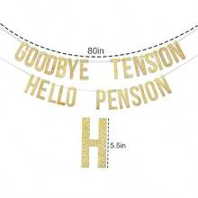 1 Stück "Goodbye Tension Hello Pension" goldenes Banner, dekorative Wimpelgirlande für Geburtstag, Freundschaftstreffen, Feiertags-Atmosphäre, Heim-Dekoration - Verschiedenfarbig - Übersicht 5