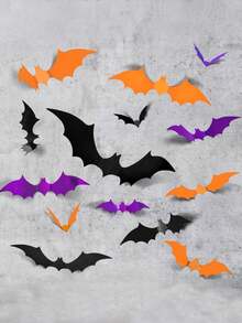 72 件万圣节蝙蝠装饰，4 种不同尺寸逼真 PVC 黑紫和橙色 3D 蝙蝠贴纸，适用于家居装饰 DIY 墙贴，室内、室外万圣节派对用品、DIY、浴室、酒吧、办公室、室内、万圣节派对用品、家居装饰秋季、圣诞节