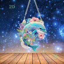 1pc DIY 2D Plane Dolphin Shaped Crystal Diamond Painting Mosaic Art Craft Supplies, Home Decor Hanging Chain, Handmade Project To Unleash Your Potential And Add Decorative Fun, Suitable For Home Window, Garden, And Door Plaque Decoration, Single-Sided