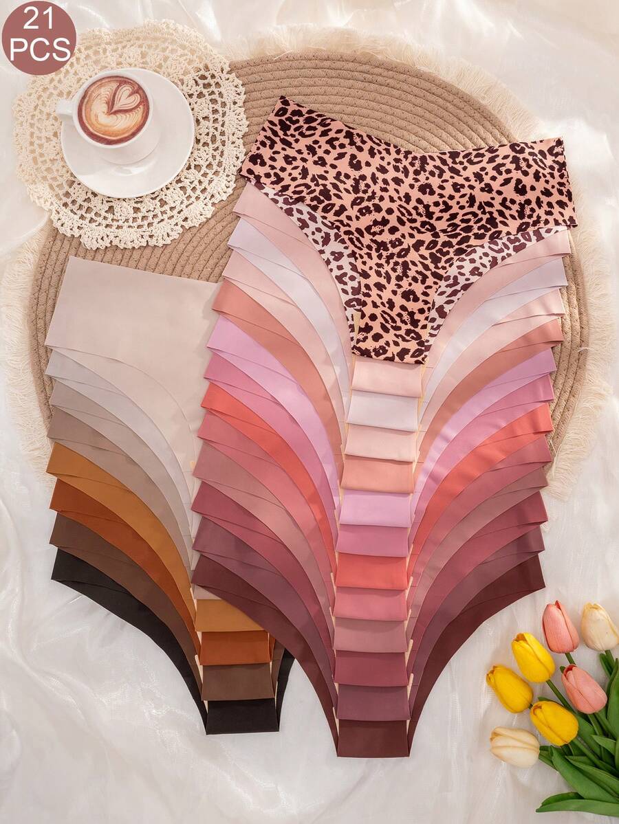 21pcs/Pack Women's Solid Color Self-Adhesive Comfortable Briefs