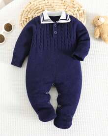 Nika Baby Macacão para bebê Tricô Marinho com Gola Polo