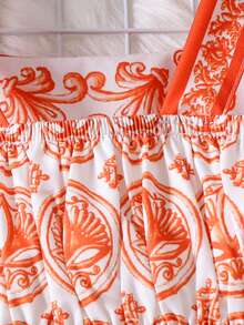 年轻女孩时尚吊带背心上衣搭配长裙套装，夏季 - 橘色 - 查看 5