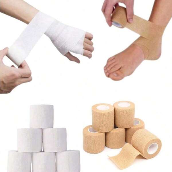 6 peças de bandagens elásticas autoadesivas, fita elástica flexível e elástica, fita elástica forte para esportes, adequada para pulsos e tornozelos, acessórios de academia, bandagens, fita esportiva