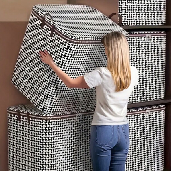 3-Piece Oversized 47.55 Gallon Thousand Bird Pattern Thick Clothing Storage Bag, Large Capacity Clothing Quilt Storage Bucket For Home Use, Dustproof And Moisture Proof Double Zipper Storage Box With Handle, Relocation And Travel Storage Basket, Wardrobe Storage System, Storage Box