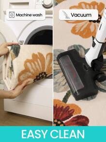 DAJIANG 1pc Vintage Simple Floral Print Runner Rug, Non-Slip Entrance Mat, Soft Carpet, Foldable & Washable, Suitable For Living Room, Kitchen, Bathroom, Bedside - Home Decor, Thickened For Autumn/Winter, Thanksgiving Kitchen Rug