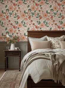 Pink Flowers Pattern Peel & Stick Wallpaper Boho Floral Garden Bedroom Self-Adhesive Removable Wallcovering Pre-Pasted Flowering Meadow Wall Paper Wall Stickers Room Decor Wall Decor Wall Sticker
