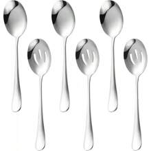 KUAOOAUK 6-teiliges Servierbesteck-Set, inklusive 3 Servierlöffeln mit Schlitzen und 3 Servierlöffeln aus Edelstahl, hochglanzpoliert, spülmaschinenfest