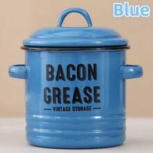 Enamel Oil Can Set, Large Capacity Seasoning Jar, Oil Bottle Filter, Food Preservation Storage Can, Bacon Oil Can, Can Withstand High Temperatures And Be Placed Directly Over Fire, Outdoor Cooking Gear, Perfect For Handmade Gifts - Blue - View 1