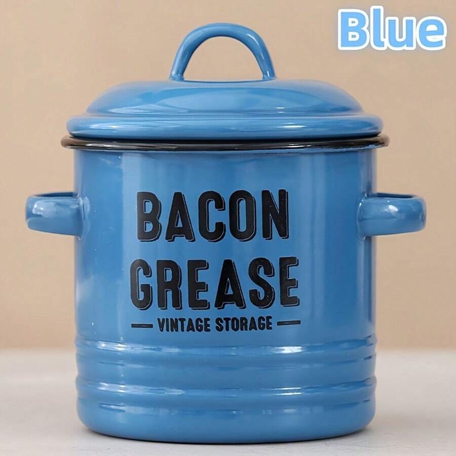 Enamel Oil Can Set, Large Capacity Seasoning Jar, Oil Bottle Filter, Food Preservation Storage Can, Bacon Oil Can, Can Withstand High Temperatures And Be Placed Directly Over Fire, Outdoor Cooking Gear, Perfect For Handmade Gifts - Blue - View 1