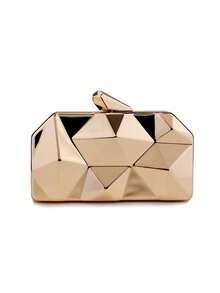 Nova bolsa de jantar com caixa de ferro e diamante da moda, bolsa de mão feminina com corrente de metal - Ouro - Ver 2