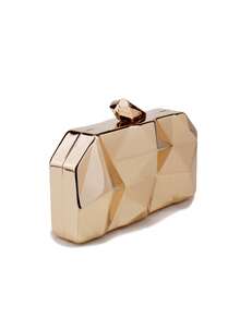 Nova bolsa de jantar com caixa de ferro e diamante da moda, bolsa de mão feminina com corrente de metal - Ouro - Ver 3