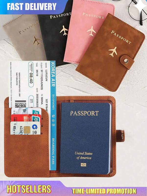 Doka PU Passport Holder - Snap Closure, Faux Leather Lining, Airplane Pattern Passport Case, Minimalist Travel Accessories - Convenient Document Storage And Travel Items, Vacation Items Travel Items Travel Organizer Travel Items Travel Wallet Passport Holder Passport Wallet Beach Vacation Bag Summer Vacation, Back To School Items