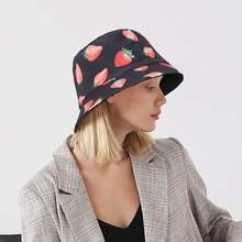 Reversible Bucket Hat For Women, Cute Beach Fisherman Style - Strawberry - View 9