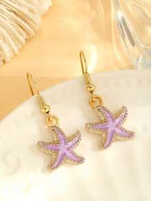1pair Exquisite Sweet Cute Starfish Drop Earrings For Girls Stylish Delicate Street Party Summer Beach Vacation Holiday Jewelry Accessory For Children Birthday Gift - Multicolor - View 13