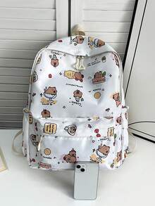 1pc背包新款2025大容量初中大学生休闲简约防水耐磨减负主干背包，多种颜色可选，舒适可调节肩带，多功能不挑人，适合日常出行、通勤、上学等场合（随机印） - 彩色 - 查看 10