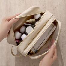 1 pièce Sac de maquillage mode unisexe, organisateur de toilette de voyage, étui cosmétique imperméable à suspendre avec compartiments secs/humides grande capacité. Accessoires de voyage essentiels pour les vacances, l'été, la rentrée scolaire. Sac de voyage, sac de toilette