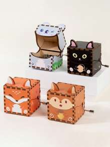 1 Set Caja de música de madera con motivos animales, adorno de escritorio para estudiantes, caja de música manual DIY, regalo de cumpleaños para niños de 1 a 3 años