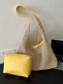 Casual Woven Shoulder Bag, Summer Beach Straw Handbag, Fashionable Chic Beach Travel Grass Woven Bag