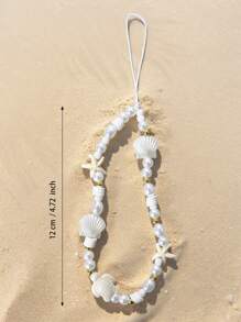 1 pieza Colgante de cadena para celular con decoración de estrella de mar y concha de mar de perlas falsas, estilo de vacaciones de verano