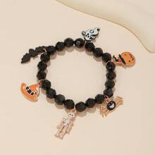 Halloween Acrylic Pumpkin, BOO, Ghost Charm Stretch Bracelet Set For Women & Girls, Party Favor Gift