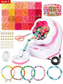 1 caja Cuentas de arcilla polimérica de 3 mm con forma de arroz y kit de rotador - Rotador eléctrico de cuentas para hacer joyas, con 24 cuentas de arcilla de colores vibrantes y accesorios para joyas, empacado en una caja de regalo para fabricar cinturones, pulseras o collares