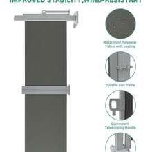 71''x236'' Retractable Double Side Awning For Patio, Water & UV Resistant Retractable Privacy Screen, Outdoor Retractable Folding Privacy Screen Divider For Garden, Backyard, Balcony - 灰色 - 查看 3