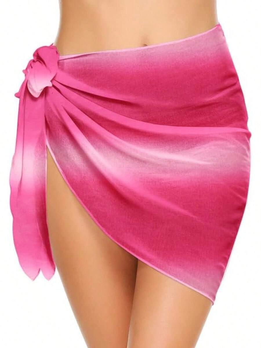 Pareos cortos para mujer de gasa, cubrecuerpos transparentes para bikini, trajes de baño talla S-3XL - Rosa rosa degradado - Ver 1