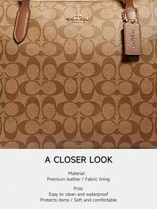 Coach Túi xách đeo vai bằng da màu nâu, túi đeo vai cỡ lớn dành cho nữ, khóa kéo, ví cầm tay, túi đi làm, mua sắm thường ngày. - màu nâu - Xem 5