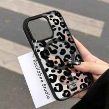 Estuche para teléfono 1 estuche para teléfono móvil con estampado transparente magnético con estampado de leopardo blanco y negro, adecuado para estuche para teléfono 16 15 14 13 12 11 Pro Max Admite carga inalámbrica, uso de material acrílico avanzado, unisex. - Negro - Ver 5