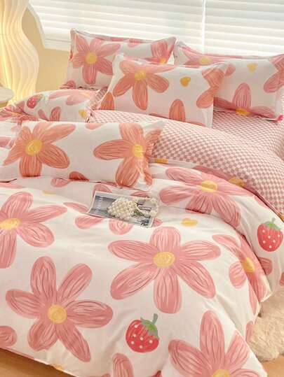 4pcs/Set (1pc Duvet Cover + 1pc Bed Sheet + 2pcs Pillowcases) Soft Brushed Dormitory Bedding Set, Suitable For Dorm Bunk Beds, All Seasons, Skin-Friendly, Breathable, Anti-Slip 360° Wrap, No Optical Brighteners, Washable, Fade-Resistant, Antibacterial, Warm