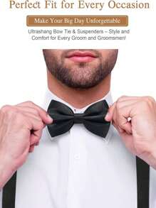 Men's Collar Accessory Set Solid Color Bow Tie And Suspenders For Men: Solid Color Y Back Suspenders And Self-Tying Bow Tie - Suitable For Wedding Attire, Lunar New Year, Valentine's Day Gifts And Everyday Wear