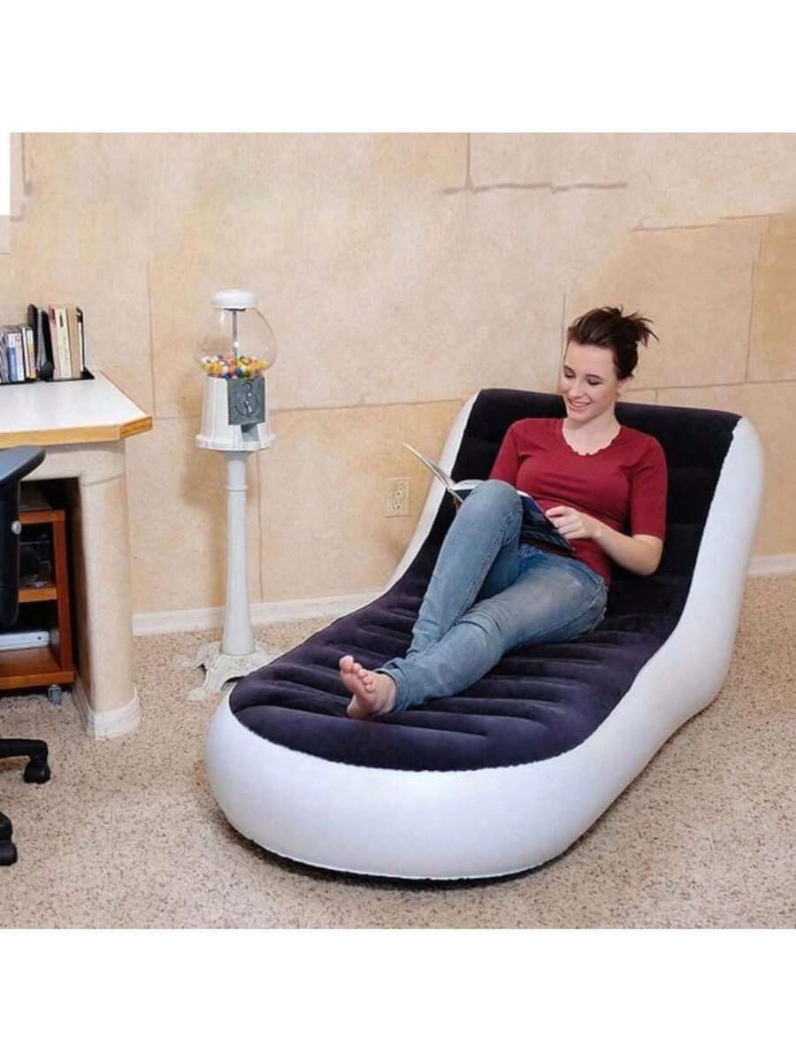Sofá Perezoso Inflable para Adultos Cama Sofá Cama Hinchable Grande Comodísimo para Sala o Dormitorio Portátil y Fácil de Almacenar - Blanco y Negro - Ver 1