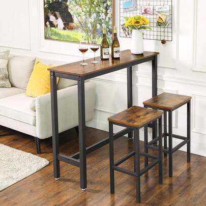 VASAGLE Bartisch, Stabiler Stehtisch, Tisch für Cocktails, Küchentisch, 120 x 60 x 90 cm / 120 x 40 x 100 cm, Metall, einfache Montage, Industrie-Design, vintagebraun-schwarz