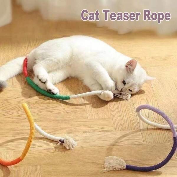 Corda para provocar gatos, brinquedos de mastigar para animais de estimação, brinquedos interativos para provocar gatos, brinquedos de treinamento para brincar com animais de estimação, corda resistente a mordidas para ranger os dentes