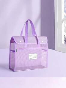 1pc Flip Cover Transparent Mesh Storage Bag, Large Capacity Document Bag With Stylish & Thick Mesh Material, Suitable For Students Exam And Back To School