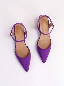 Fall/Winter 2025 Women's Spring/Summer New Open Back Low Heel Fashion Shoes, Versatile Suede Pointy Toe Elegant Solid Color Outdoor High Heel Sandals,Elegant,Women Pumps,Elegant,Pointed Heels - Purple - View 3
