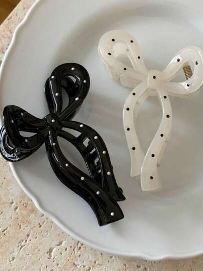 قطعتان/قطعة واحدة من مشابك الشعر البلاستيكية الخفيفة الوزن بشكل فراشة ونقاط بولكا للنساء بطول 4.3 بوصة، أنيقة وعصرية متعددة الوظائف، مناسبة للاستخدام اليومي والكاجوال والحفلات والتنقل والعطلات وربطة الشعر والتسريحات وغسل الوجه/الشعر والمكياج والإكسسوارات الشتوية للشعر