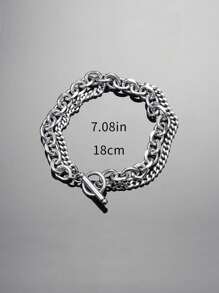 1pc Fashionable Stainless Steel Double-Layer Link Chain Bracelet, Suitable For Men's Daily Wear