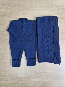 Maternity Leave Losango Blanket And Romper Kit Newborn Boy And Girl Knit Baby Layette - Màu xanh hải quân - Xem 1