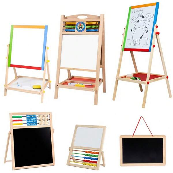 Magnetische klappbare Mal- und Zeichentafel für Kinder, Malplatte, Schreibtafel, Rechentafel, Kalligraphietafel, Holzständer für frühe Bildung, intelligente doppelseitige multifunktionale schwarz-weiße Tafel. (Bitte achten Sie beim Kauf darauf, ob das Produkt ein Muster mit Buchstaben hat oder nicht)