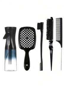5pcs Hair Styling Set, (6.8 Ounces / 200 Milliliters) Gradient Continuous Fine Mist Spray Bottle, High-Quality Mesh Comb, Suitable For Adult And Girl's Hair, With Comb Teeth Edge, Suitable For Hairstyle Design And Use By Hairdressers., Hair Styling, Hair Stuff, Comb Hair ,Hair Accessories