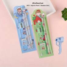 2 Stück/4 Stück (5-teiliges Schreibwaren-Set) - beinhaltet 2 Bleistifte, 1 Radiergummi, 1 Bleistiftspitzer, 1 Lineal + 1 Stück Bleistiftgriff - tragbare Geschenkbox, geeignet für Schule und Abschluss, Schulmaterial | Lustiges Design | Schreibwaren, Bürobedarf-Set, Schulmaterial, Rückkehr zur Schule