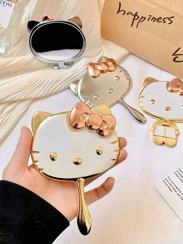 Sanrio 1pc Cute Sanrio Hello Kitty Handheld Makeup Mirror, Portable Compact Mirror For Makeup Touch-Ups, Multifunctional Essential For Daily, Travel, Business