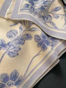 1 pieza Elegante bufanda/chal de cachemira sintética con estampado floral y de plantas en jacquard, versátil para mujeres, adecuado para otoño/invierno, para combinar diariamente y decorar vestidos