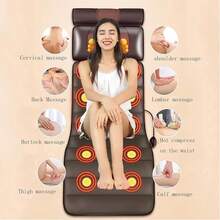 Full Body Massage Mat With Heating - 10 Vibration Nodes & Adjustable Pillow For Neck/Back/Leg Pain Relief - 138cm X 50cm Foldable Design With Remote Control (Brown) - 棕色 - 查看 2