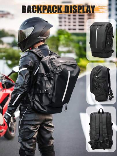 Motorcycle Helmet Backpack Large Capacity Storage Bag With Shoe Compartment For Men, Lightweight Riding Shoulder Travel Helmet Full Helmet Bag Black, Multiple Compartments For Helmets, Gloves & Accessories, Easy To Store Travel Bags
