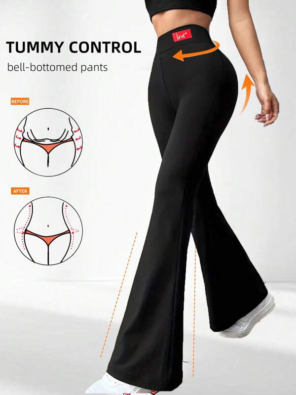 Legging de yoga évasé pour femmes avec graphique de lettre. Pantalon de yoga taille haute et pattes d'éléphant, pantalon de yoga à jambes larges, extensible, pour le travail, l'entraînement, la course, le cyclisme, le pickleball, les activités décontractées